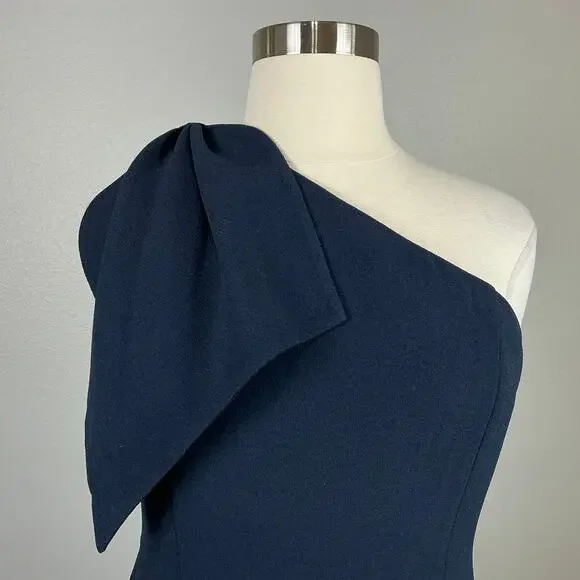 Adrianna Papell One Shoulder Long Column Evening Gown Navy Blue Size 16 Dress - Picture 8 of 12